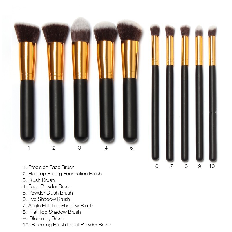 10pcs Kabuki Style Professional Make up Brush Set Foundation Blusher
